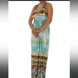 ❤️Host Picks❤️[L/XL]Shoreline  Abstract Gold Foil Halter Maxi Dress